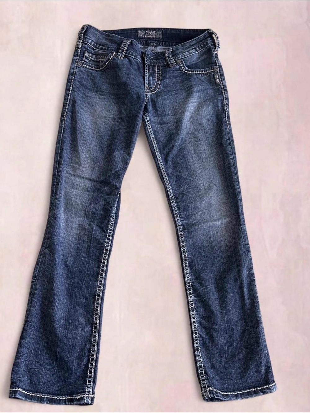 Silver Jeans Women's Dark Indigo Straight Leg Jeans with White Stitching - Picture 6 of 7